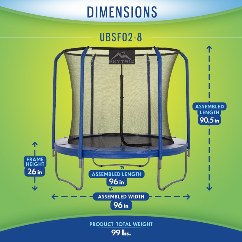 Machrus Skytric 8 FT Round Trampoline Set with Premium Top-Ring Flex Frame Safety Enclosure System