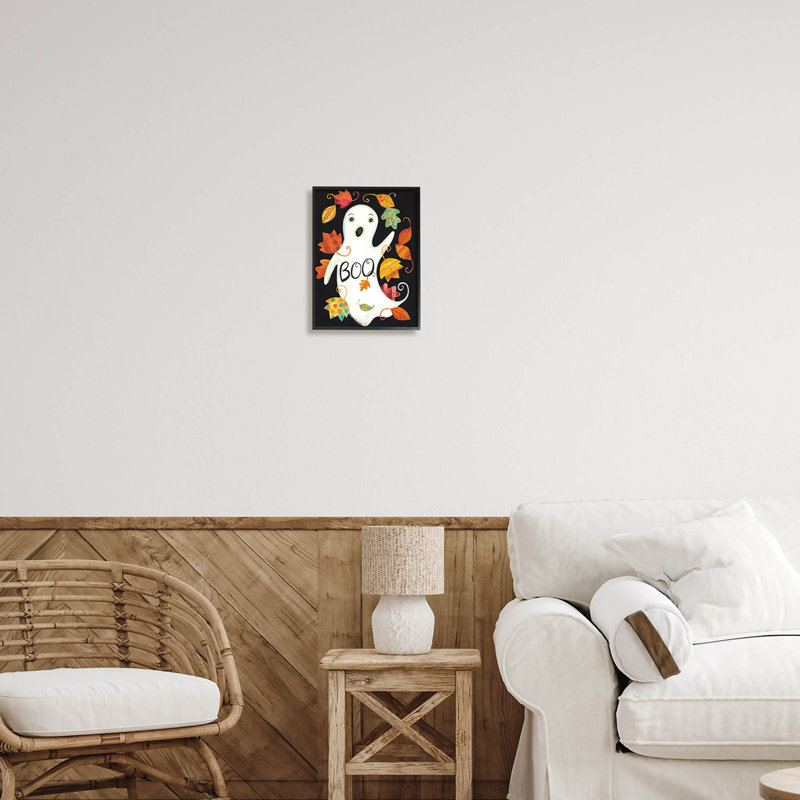 Motif fantôme rétro Boo à -135, Giclée encadrée noir minuit, H 14 po x l 11 po x P 1,5 po