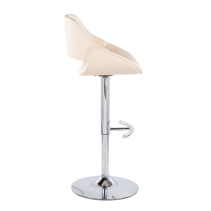 Tabouret de bar contemporain réglable en chrome avec repose-pieds arrondi en T et similicuir crème - ensemble de 2, Beige