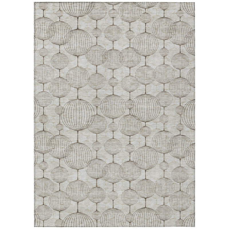 Tapis intérieur / extérieur beige et brun à motif géométrique lavable 3 pi x 5 pi