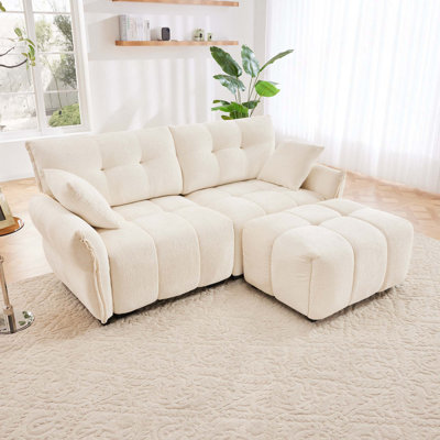 Canapé à 2 places moderne et ergonomique en chenille de qualité supérieure avec coussins en mousse haute résilience et 1 repose-pieds pour le salon, le salon et l'espace de bureau
