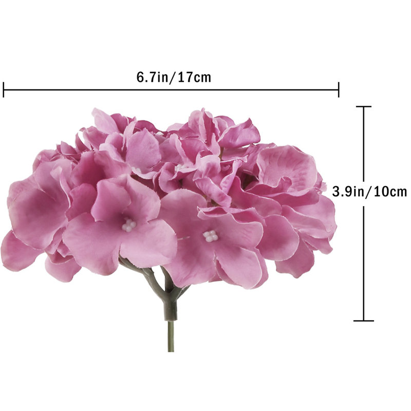 10 pièces de fleurs d'hortensia artificielles, de faux hortensias, des têtes de fleurs en soie avec des tiges, des faux hortensias pour la fête de mariage