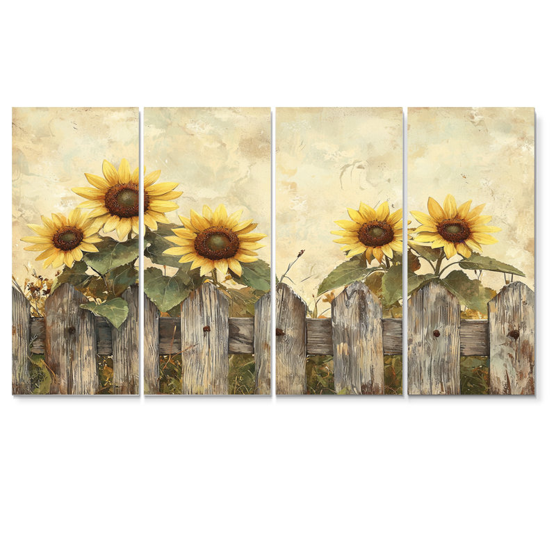 Drusy - art mural tournesols - Traditiona, décoration murale, 4, H 32 po x l 64 po