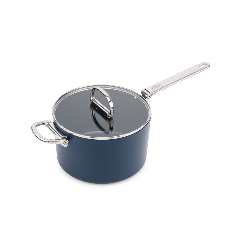 Joseph Joseph Space Ceramic Non-Stick Saucepan with Folding Handle and Lid, 5.4 quarts