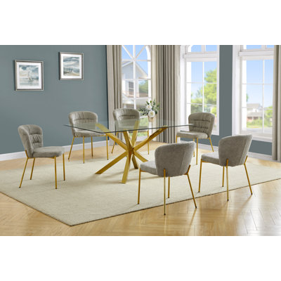 Ensemble de salle à manger rectangulaire en verre et acier inoxydable avec chaises d'appoint moelleuses