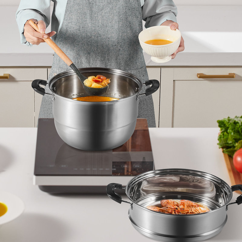 VEVOR 3-Tier Stainless Steel Steamer Pot with Tempered Glass Lid