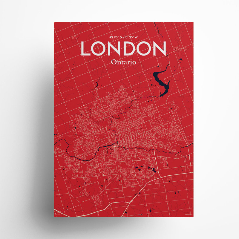 London Ontario City Map in Nautical 1 Piece Wall Art, 27.6cm H x 19.7cm W x 0.05cm D