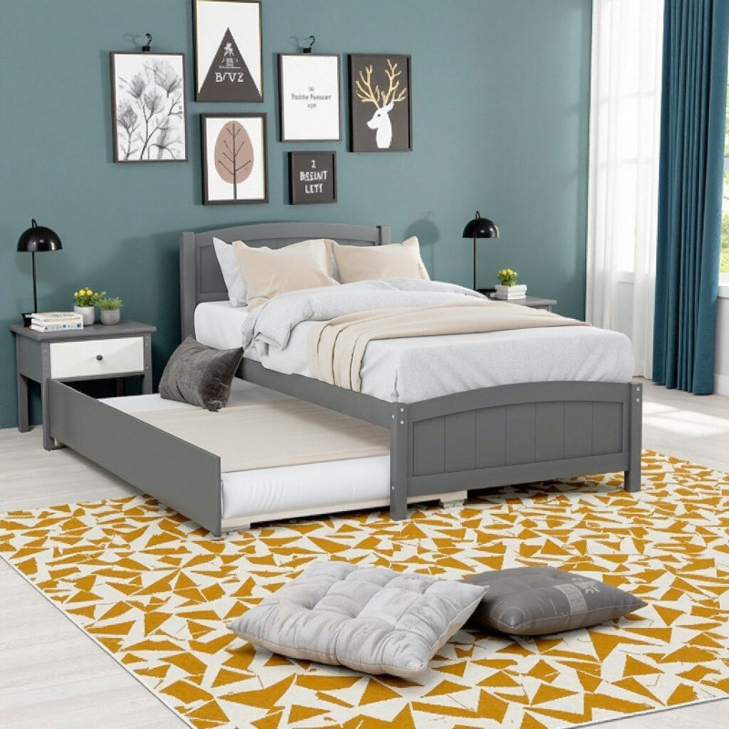 Lit plateforme Grayson avec rangement gigogne coulissant | Cadre en bois massif et design minimaliste, Gris