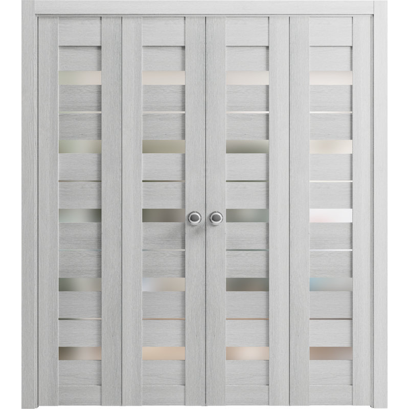 Double portes pliantes en bois givré Quadro, 96 po x 96 po, Chêne gris clair