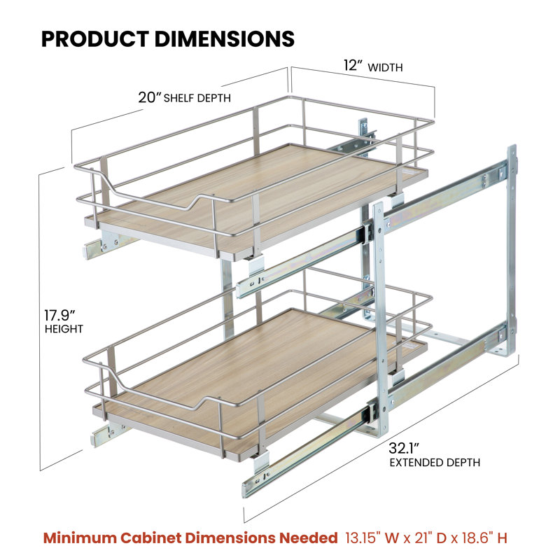 Tiroir de rangement pour garde-manger, Argenté / Brun, L 12 po x P 20 po