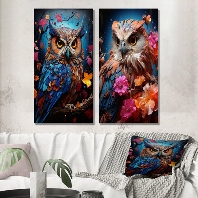 Pop Art, chouette, sagesse, crépuscule - ensemble de 2 reproductions d'art sur toile