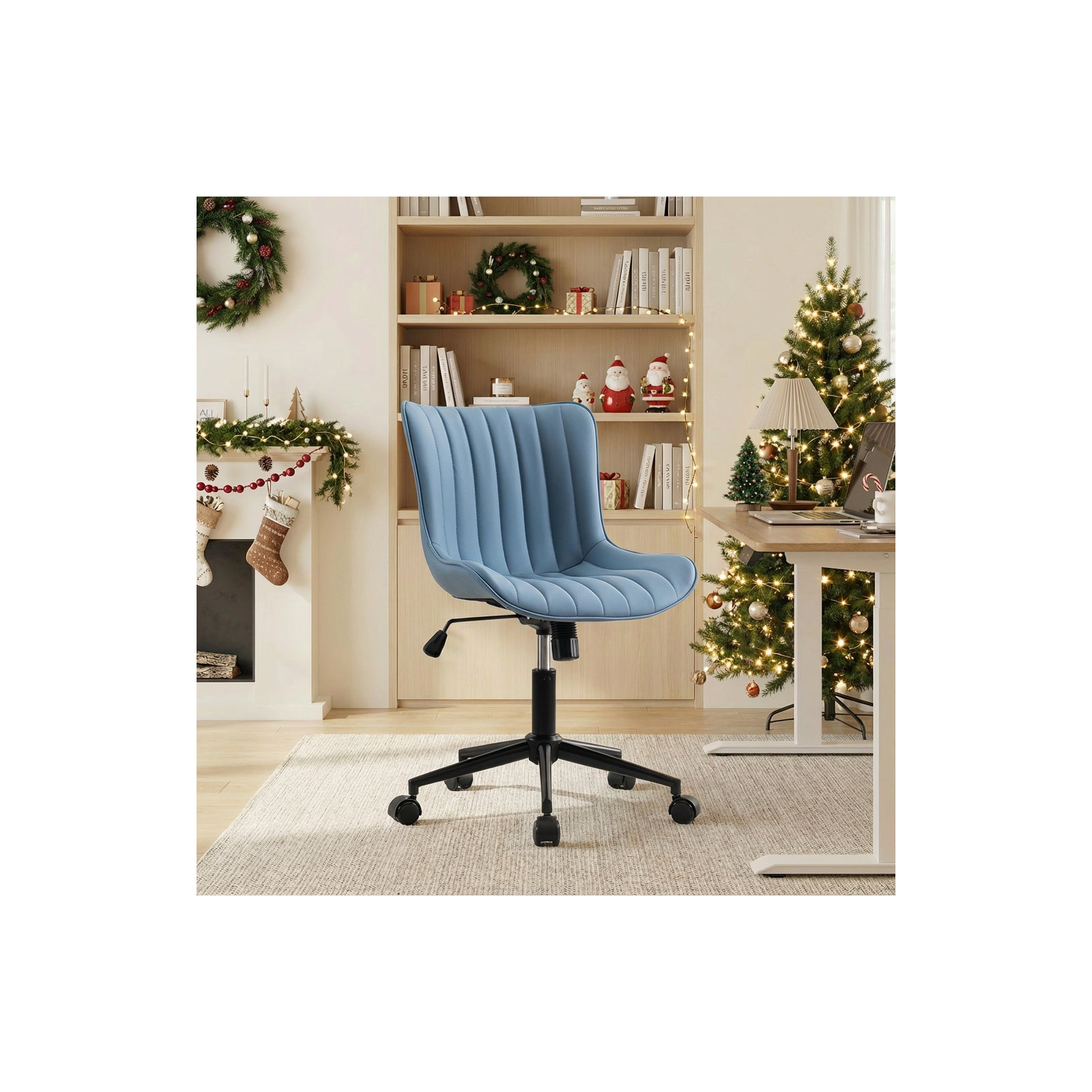 Brionni Leather Swivel Task Chair with Casters, Blue Seat/ Black Frame