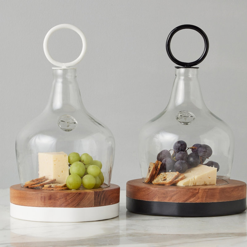 Glass Cloche Food Cover, Ring Handle, Small, Clear/Black