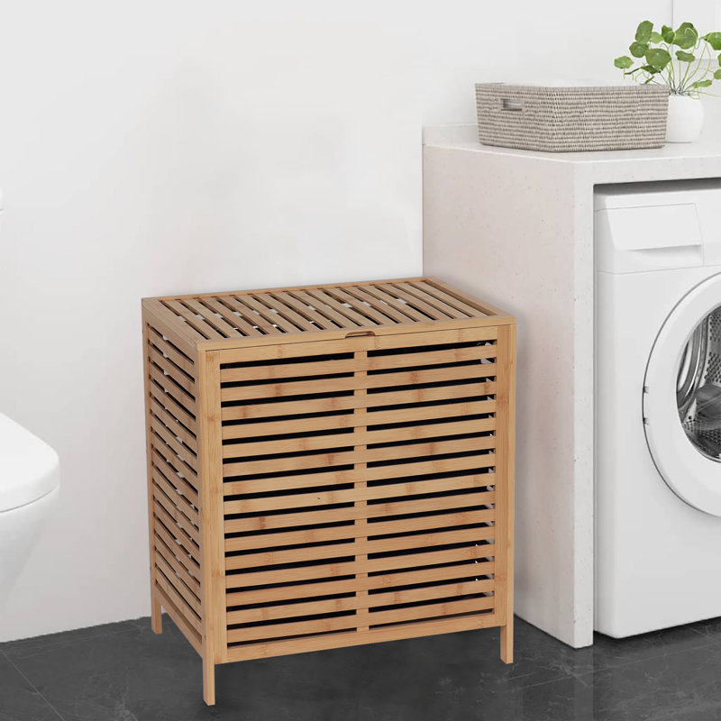 Bamboo Laundry Hamper with Lid, Removable Bag, Slatted Ventilation Design, Large Storage Basket, Perfect for Bathroom or Laundry Room