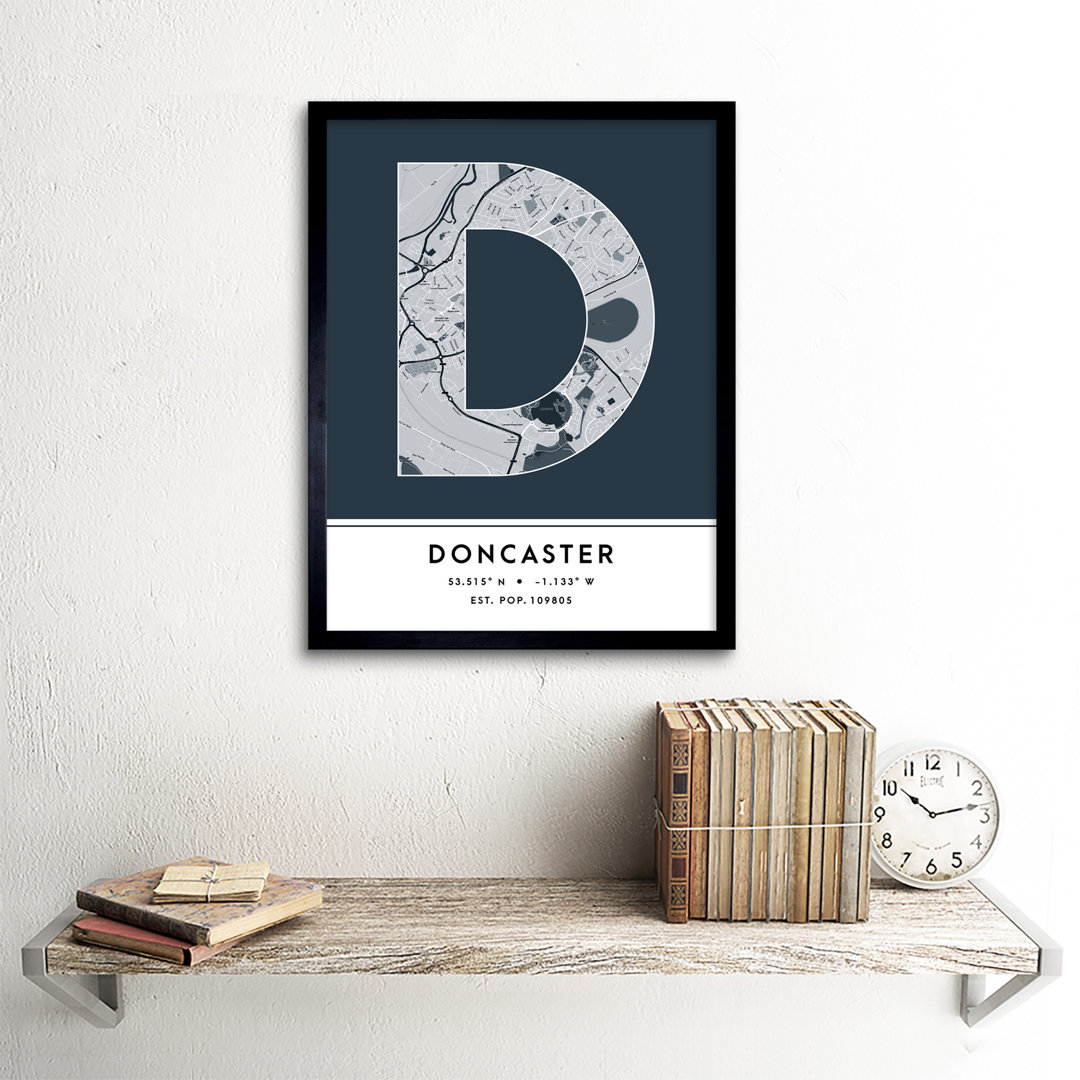 Doncaster City Map Doncaster Navy by Wee Blue Coo - Single Picture Frame Typography