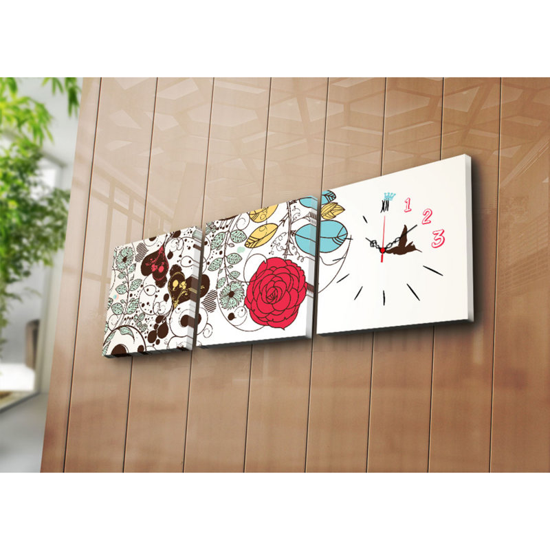 Ensemble de 3 horloges murales élégantes en toile, 35,4 x 11,0 pouces | 100% toile de suède avec cadre 100% bois, épaisseur: 1,2 po | Décoration élégante pour le salon, la chambre à coucher et le bureau