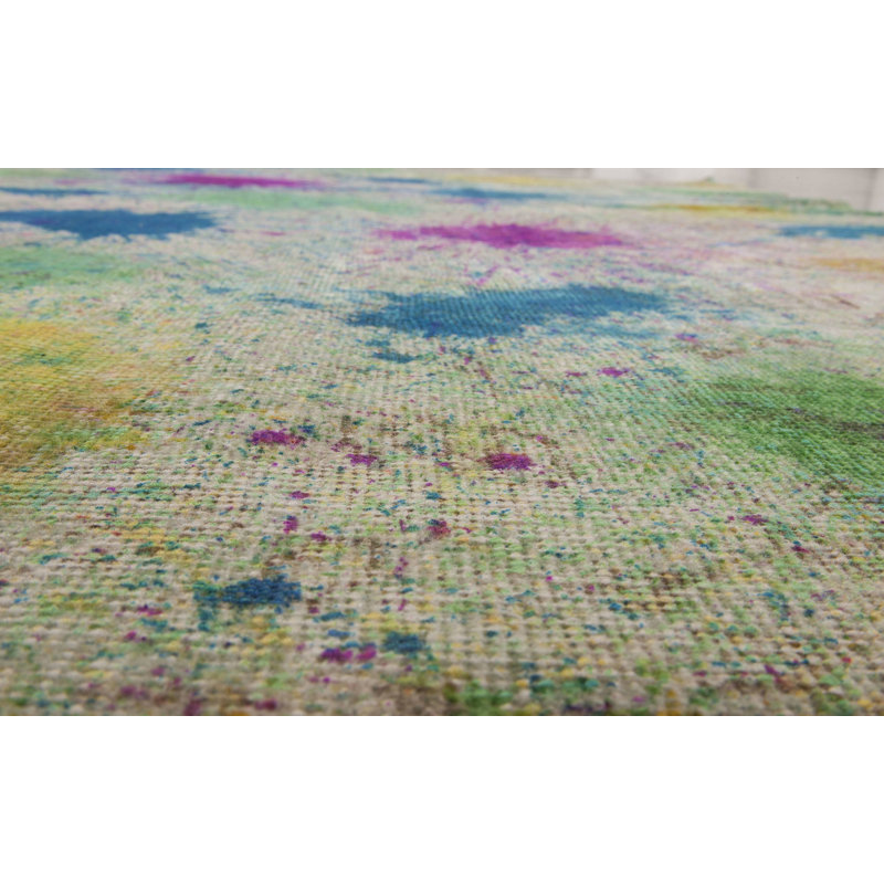 Modern One-of-a-Kind Rectangle 4'9" x 7' New Age Rectangle Wool Area Rug in Blue and Gold