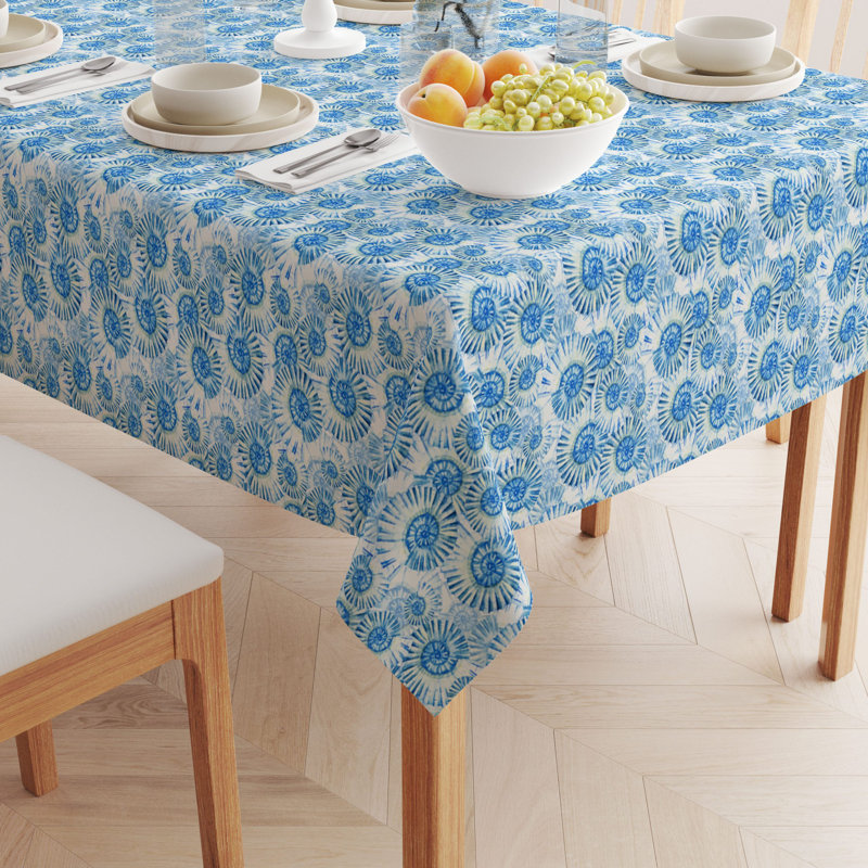 Rectangular Tablecloth, 100% Cotton, 52X104", Coastal Watercolor Shells, 104" L x 60" W