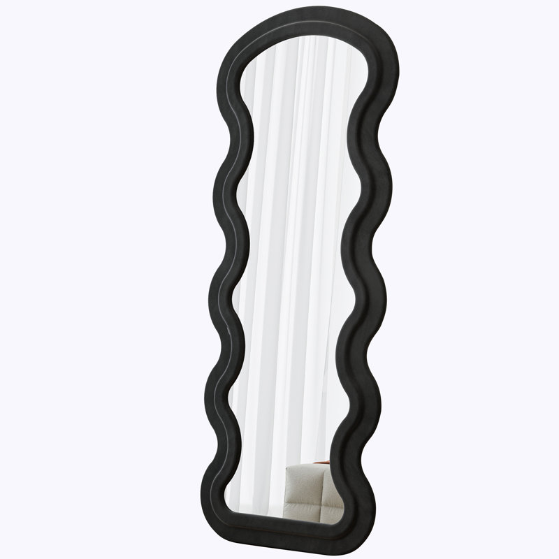 Flannel Full Length Wave Floor Mirror Hanging Or Against The Wall For Bedroom Living Room, Black