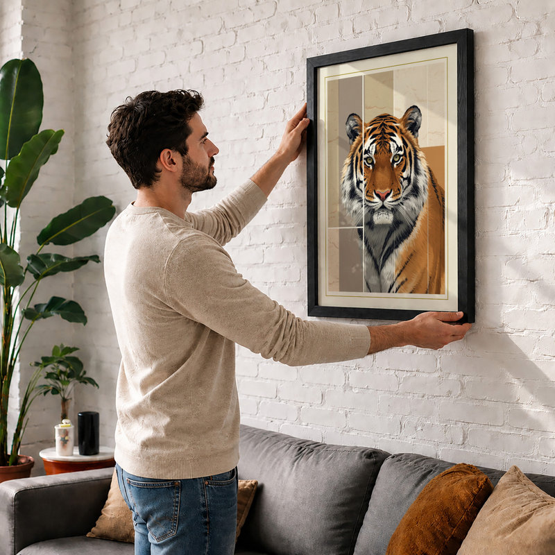 Tiger Composed Minimalist - Print, A1 - 84.1 x 59.4 cm, White