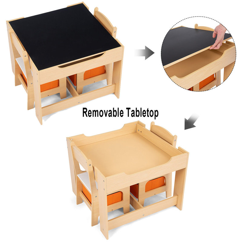 Natural MDF Kids Play Table and Chair Set with Storage