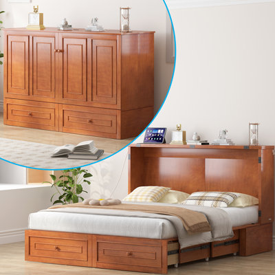 Lit escamotable en bois avec station de charge