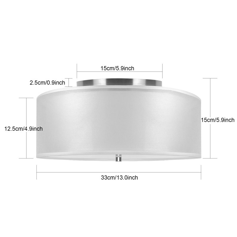 Plafonnier encastré en tissu blanc clair à 3 lumières 13 po Deontee (ensemble de 2)