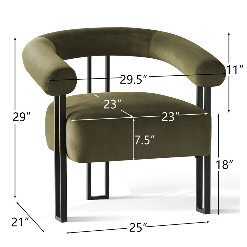 Set of 2 Upholstered 29.5" Wide  3-Legs Accent Chair, Green Velvet