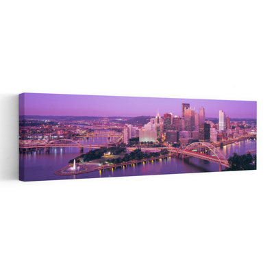 Dusk Pittsburgh Pennsylvania USA 1 Piece Wrapped Canvas Panoramic Wall Art