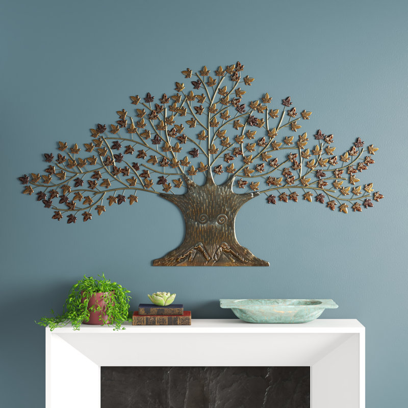 Brown Metal Tree Wall Sculpture with Leaves