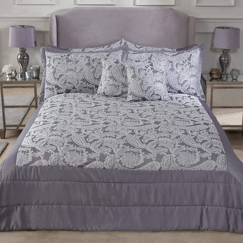 Engleman Polyester Paisley Bedspread with Pillow Shams, Silver