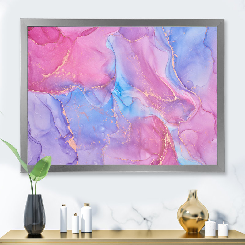 «Translucent Pink and Blue Ink Clouds», reproduction sur toile, Cadre photo argenté, H 34 po x l 44 po x P 1,5 po