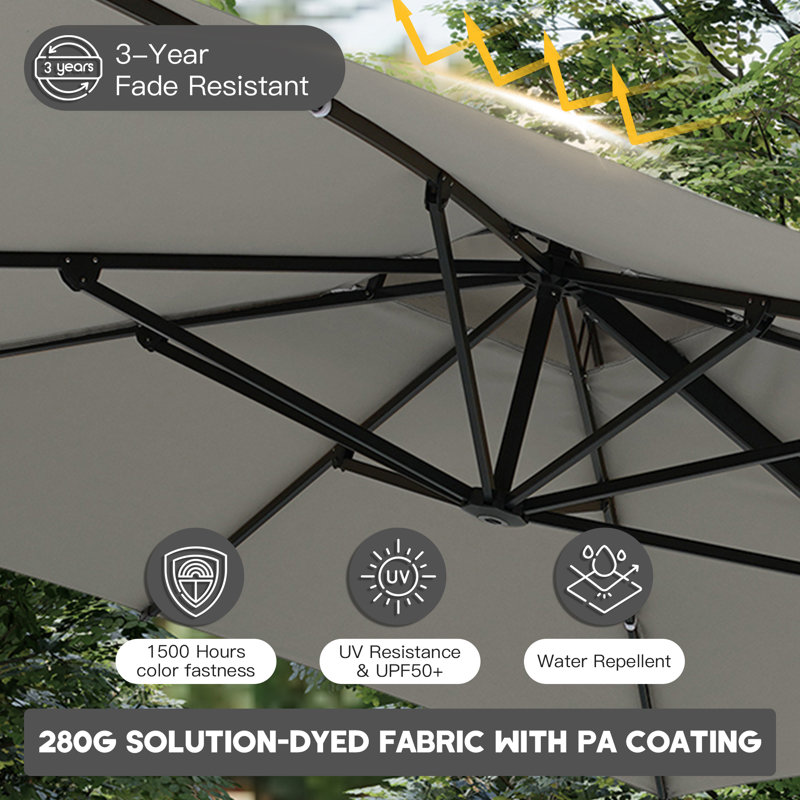 Parasol rectangulaire en porte-à-faux à manivelle Allisun 157,48 po x 118,11 po inclus, Gris