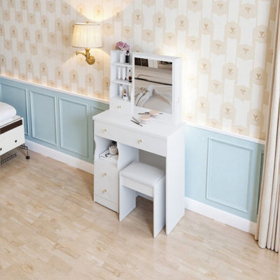 Ensemble coiffeuse 29 po avec miroir coulissant, coiffeuse et tabouret compact