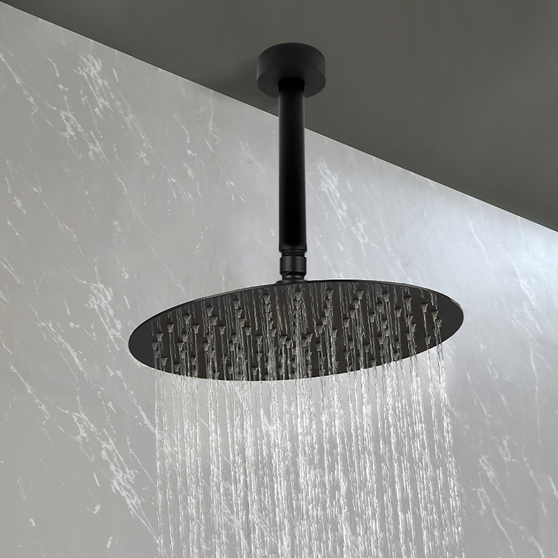 Système de douche à pluie de 12 pouces en laiton inoxydable 1 pièce Système de douche noir mat monté au plafond