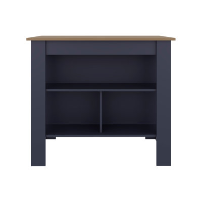 Cala Kitchen Island, Three Open Shelves, One Top Shelf, Four Legs, Modern Kitchen Decor And Organizer