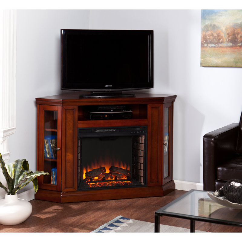 Goutam TV Stand Fireplace for TVs up to 55" Fireplace, Brown Mahogany