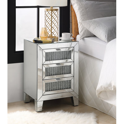 Table de bout en miroir, table d'appoint avec 3 tiroirs de rangement