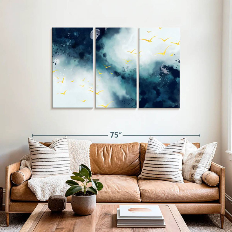 Avery Golden Birds Abstract Landscape, 36" H x 57" W