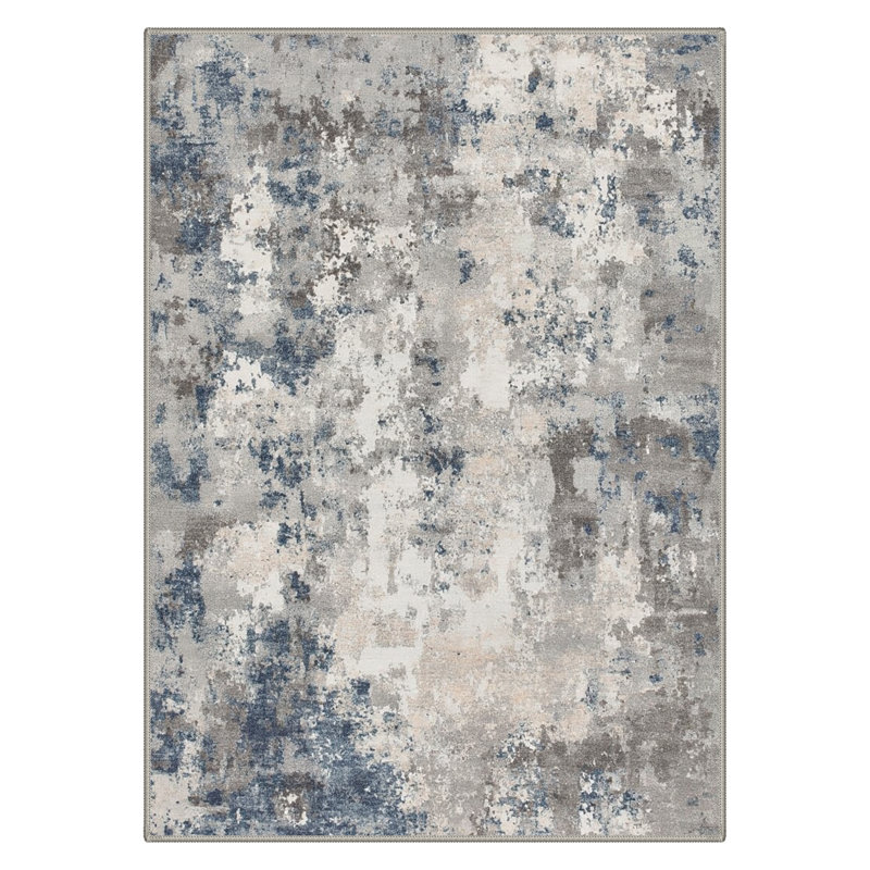 Mignone Splatter Collection Abstract Splatter Machine Washable Slate Indoor Area Rug With Non-Slip Backing