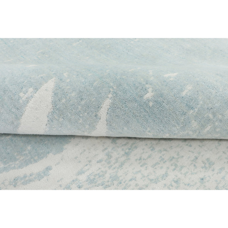 Hand Knotted Abstract Area Rug in White/Turquoise, Rectangle 8' x 10'