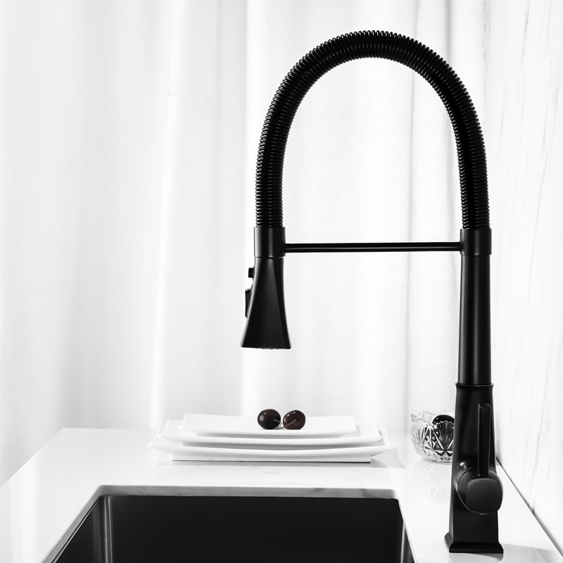 Pull Down Kitchen Faucet In Stainless Steel, Matte Black, 360 Rotating Nozzle, Two Water Output Settings, Convenient To Regulate Temperature And Flow Black Faucet, Rotatable Easy Manage &