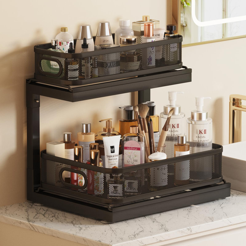 2-Pack Under Sink Storage Organizer With 2-Tier Slide Out Drawer, Sophisticated Mesh Pull Out Shelf For Kitchen & Bathroom