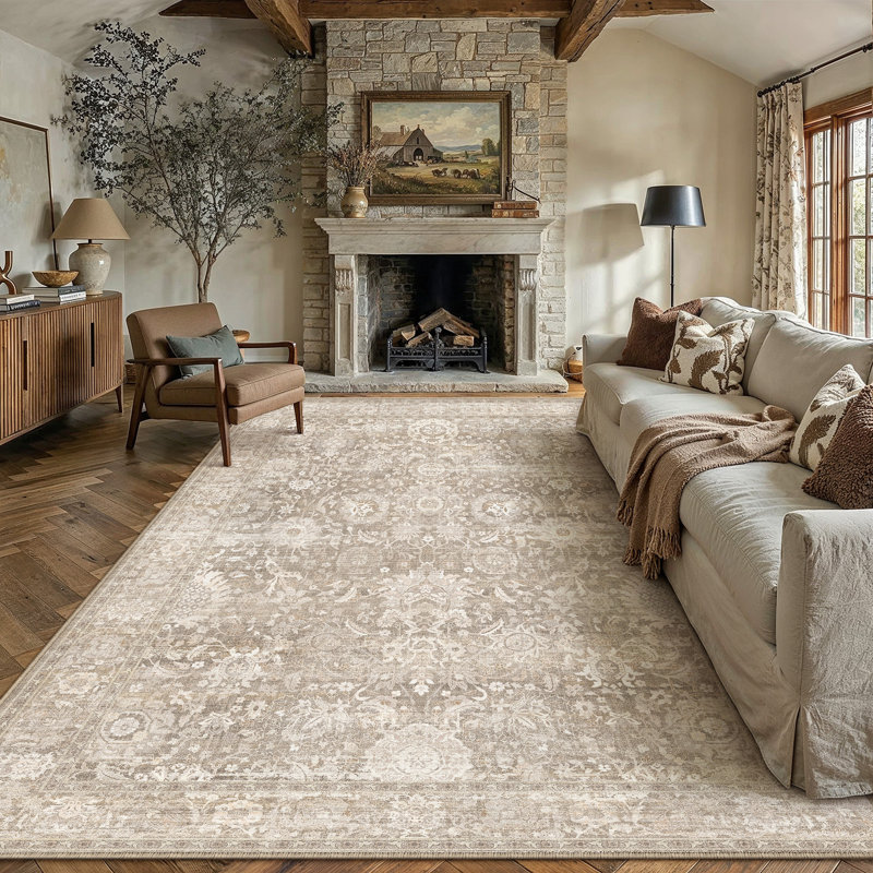 Tapis beige / brun / bleu Aurelia, Beige, Rectangle 8'x 10'