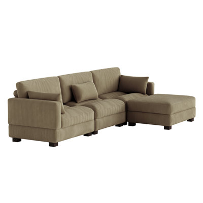 Maelina 4 - Piece Upholstered Camel Corduroy Modular Sectional Sofa with Pillow Back and Removable Ottoman