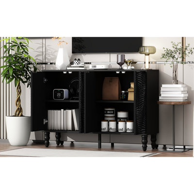 Meuble télé 47,2 po avec 2 espaces de rangement, tablettes réglables, pieds en bois massif, noir, téléviseur de 49 po ou moins pour la chambre à coucher, armoires, 43 po