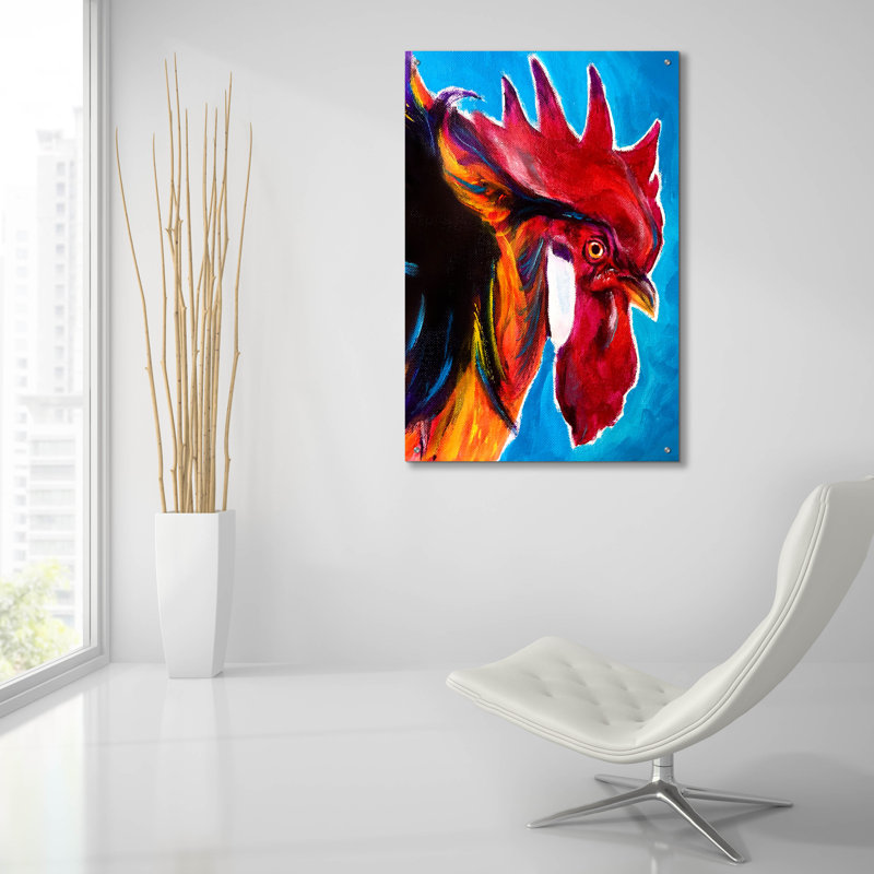 «Chicken - Charles» par Dawg Painter, art mural en verre acrylique, H 36 po x l 24 po x P 0,2 po
