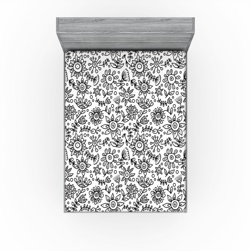 Drap-housse Ambesonne, paquet de 2, Drap-housse très grand californien, Noir, blanc / floral 1