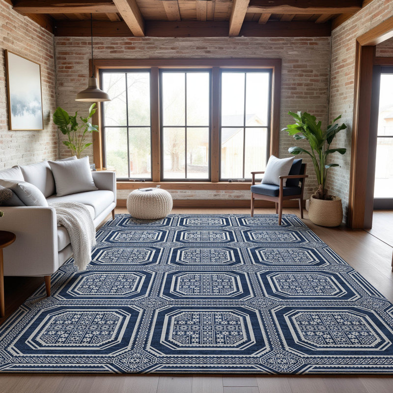 Premium Machine Washable Sykora AMF1451 Geometric Rug, Rectangle 5' x 7'6"