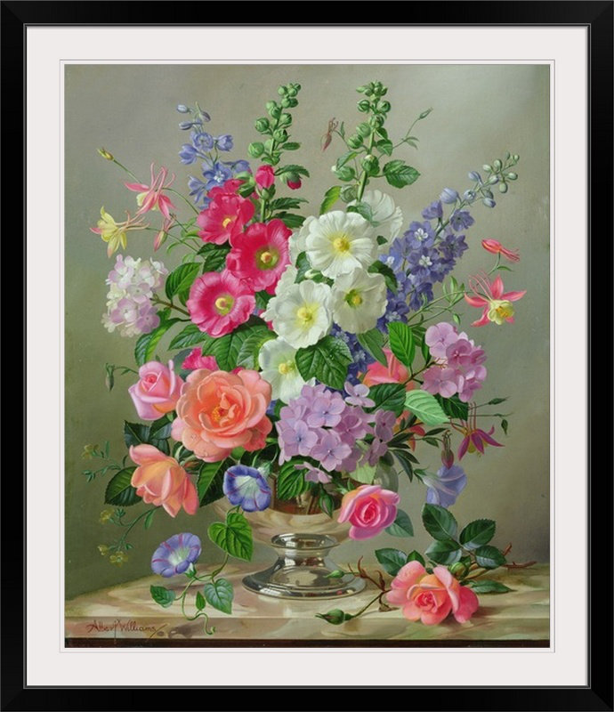 «Alexica A August Floral Arrangement» par Albert Williams, reproduction d'art, H 48 po x l 38 po x P 1,5 po, Toile